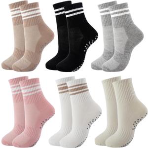 Pilates Crew Socks Women Non Slip Grip Anti Skid Sticky Socks for Yoga Barre Hospital Home Workout