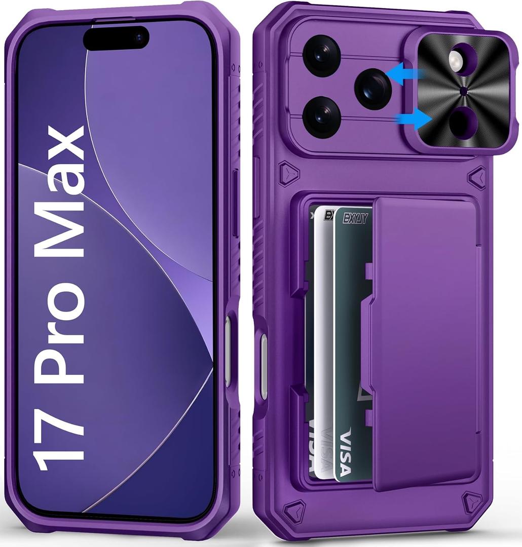 BXYJY for iPhone 17 Pro Max Wallet Case with Camera Cover Kickstand, Card Holder (35 Cards), Military Grade Protection, Heavy Duty Women Men Phone Case for iPhone 17 Pro Max 6.9" 2025, Dark Purple