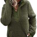 AQOTHES Womens Loose Casual Zipper Sherpa Fleece Pockets Pullover Sweatshirt for Women (Medium, Army Green)