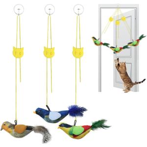 Tocirelo Interactive Cat Toys Bird - Realistic Cat Interactive Toys for Indoor Cats with Catnip and Feather, 3 Pack Hanging Chirping Bird Cat Toy, Bored Kitten Kicker Chase Exercise Door Frame Toy