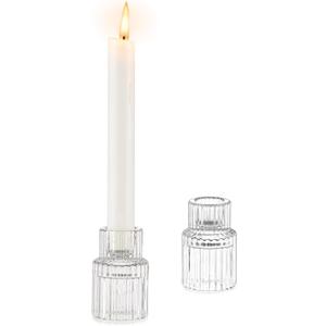 Glass Candlestick Taper Candle Holder: Glasseam Set of 2 Small Candle Holders for Candlesticks, Modern Crystal Clear Tapered Candle Stick Holder for Wedding Dining Table Centerpiece Christmas Decor