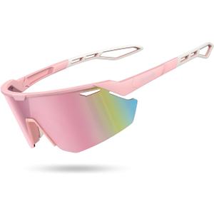 Lamicall 24g Polarized Sports Sunglasses for Men Women - UV400 Protection Sun Glasses for Running Cycling Baseball Fishing (Pink Frame-deep Pink Lens)