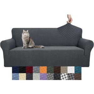 YEMYHOM Couch Cover Latest Jacquard Design High Stretch Sofa Covers for 3 Cushion Couch, Pet Dog Cat Proof Slipcover Non Slip Magic Elastic Furniture Protector (Sofa, Dark Gray) (Large (71"-91"))