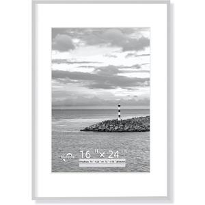 OUZUGIE 16X24 Picture Frame,Display Poster 12X18 With Mat or 16X24 Without Mat,White Aluminum Poster Frames with Premium Acrylic,Photo Frames with Strong Corner Design for Gallery Wall and Tabletop