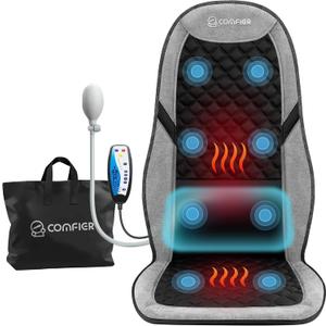 COMFIER Back Massager with Heat,Massage Chair Mat with Adjustable Lumbar Support,Seat Warmer Cushion with 8 Vibration Motors & 5 Modes & Bag,Office Chair Massage Pad for Recliner,Gifts for Mom Dad (Light Black)
