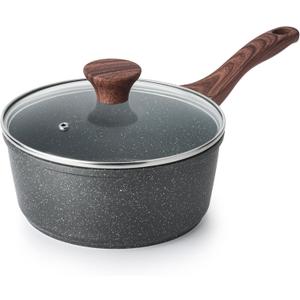 SENSARTE Nonstick Saucepan with Lid, 1.5 Quarts Small Pot with Swiss Granite Coating, Stay-cool Handle, Multipurpose Handy Sauce Pot Small Kitchen Cooking Pot, Induction Comptable, PFOA Free (Gray Granite)