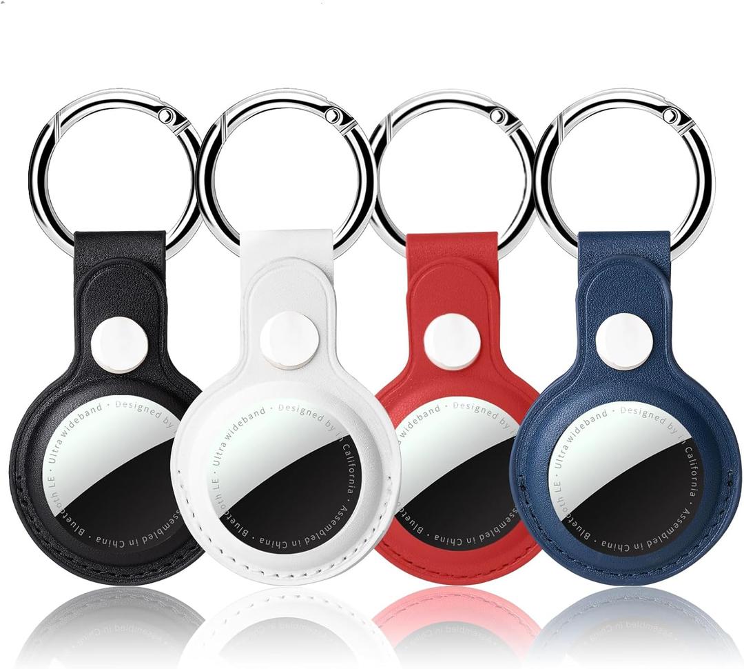 Compatible with AirTag Holder Case with Keychain, 4 Pack Protective Cases Cover Tags GPS Tracker Item Tag Finders Accessories for Keys, Bags, LuggageBlack/White/Red/Blue