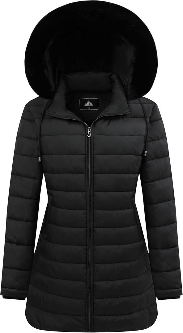 GOLDLADIES Women's Waterproof Long Down Jacket,Warm Winter Hooded Puffer Coat Thickened for Hiking Outdoor (X-Large, Black)