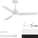 42'' White Ceiling Fans with Lights and Remote, 6 Speed Low Profile Modern Ceiling Fan with Quiet DC Motor for Indoor Outdoor Bedroom Living Room