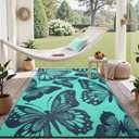Uphome Outdoor Rug Waterproof 6x9 ft, Patio Plastic Straw Rugs for RV Camping, Reversible Butterfly Mat Outside, Indoor Outdoor Floor Carpet for Back Yard Deck Balcony Porch Beach Picnic, Teal