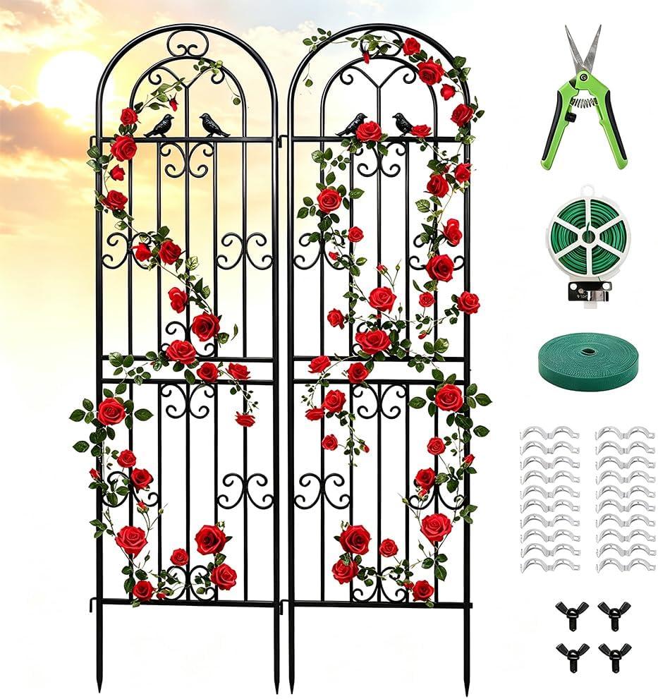 2 Pack 86.7" H x 19.7" W Metal Garden Trellis for Climbing Plants Outdoor, Black Lattice Panel, Sturdy Plant Support for Roses, Vines, Cucumbers & Vegetables