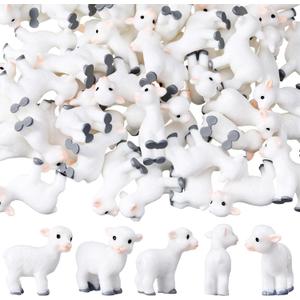 Amyhill 50 Pcs Mini Resin Lambs Tiny Goat Figurines Miniature Sheep Small Farm Animals Bulk for Spring Summer Christian DIY Micro Craft Planter Terrarium Garden First Communion Home Decor (White)