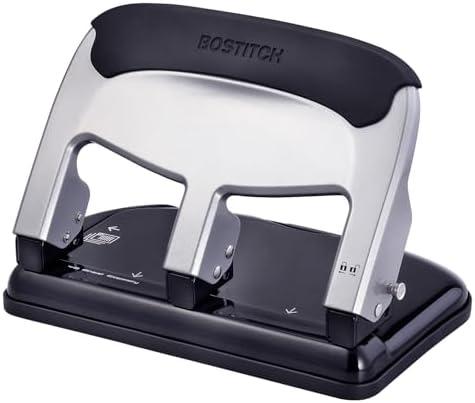 Bostitch Office EZ Squeeze Heavy Duty 3 Hole Punch, 40-Sheet Capacity, Use Less Force, Perfect for Home Office School Supplies, Sleek Design, Silver