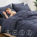 Love's cabin Full Comforter Set Indigo Blue, 7 Pieces Full Bed in a Bag, All Season Bedding Sets with 1 Comforter, 1 Flat Sheet, 1 Fitted Sheet, 2 Pillowcase and 2 Pillow Sham | Soft, Breathable, Lightweight, Comfortable