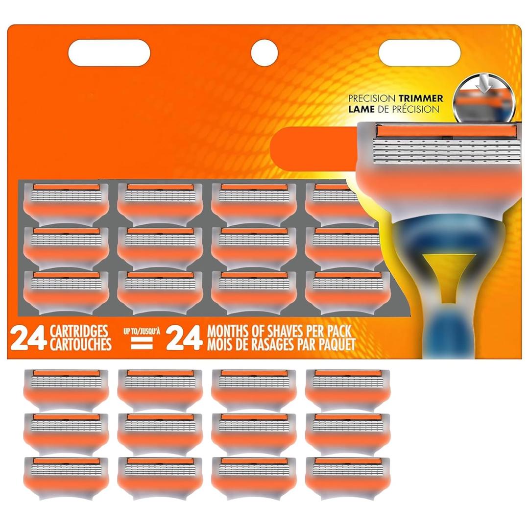 24Pcs Premium Razor Blades for Men compatible gillette fusion 5 blades refills -5-Layer Stainless Steel Refills Compatible with Fusion 5 Style Razors,Smooth Shaving Replacement Cartridges Value Pack