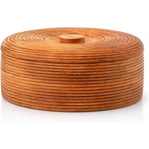 Handcrafted Wooden Mexican Tortilla Warmer Basket Indian Chapati Roti Bread Holder Box Pancake Keeper Serveware Hot Pot Casserole Dish With Lid Home Kitchen Dining Decor, Natural Brown, 9 x 3 Inches