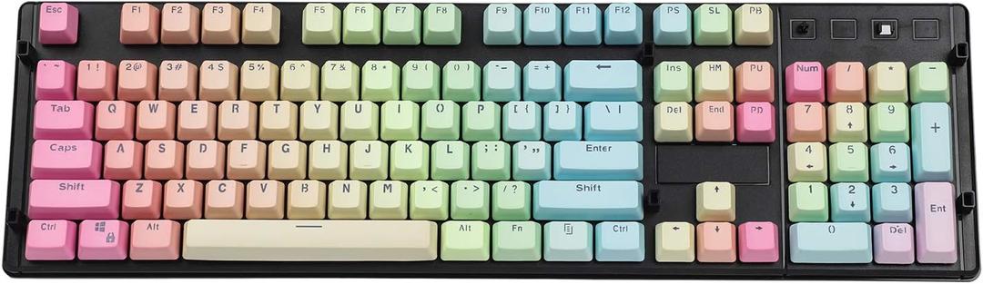 YMDK Double Shot 104 Dyed PBT Shine Through Keyset OEM Profile Keycap Set for Cherry MX Switches Mechanical Keyboard 104 87 61,Rainbow(Only Keycap)