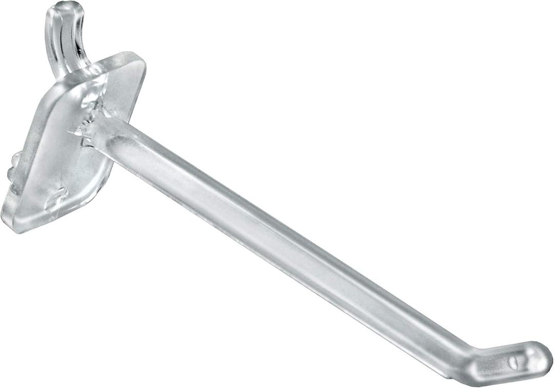 Azar Displays 800004-C Pack of 50 Clear Pegboard Hooks (Also Available in Black & White) - 4 Pegboard Hook Set (2 & 6 Pegboard J Hooks Also Available) - Polycarbonate Plastic Hooks for Retail Azar Displays 800004-C Pack of 50 Clear Pegboard Hooks (Also Available in Black & White) - 4 Pegboard Hook Set (2 & 6 Pegboard J Hooks Also Available) - Polycarbonate Plastic Hooks for Retail