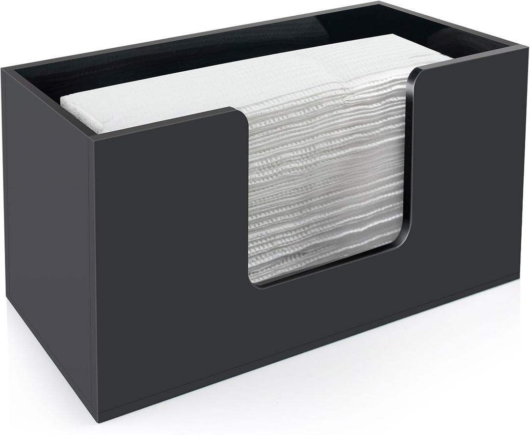 1Pack Paper Towel Holder Countertop, Acrylic Bathroom Paper Towel Holder, Black Napkin Holder for Kitchen, Countertop Multifold Z-fold C-fold,Trifold Paper Hand Towel Dispenser for Bathroom Toilet (1)