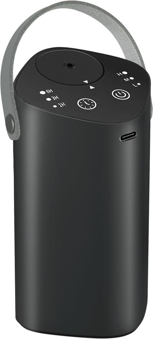 Waterless Essential Oil Diffuser with Handle, Scent Diffuser for Car Home Office Bathroom with Timer, Small Rechargeable Aromatherapy Diffuser, Portable Cordless Aroma Car Diffuser, Black
