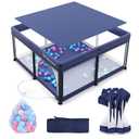 Foldable Baby Playpen for Babies and Toddlers, 50x50 Inch Portable Play Yard, Collapsible Play Pen with Mat, Visible Mesh, 50 Ocean Balls, Indoor/Outdoor Baby Fence Activity Center for Home (Blue)