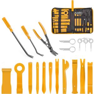GOOACC 19Pcs Trim Removal Tool Set Panel Fastener Clips Removal Automotive Plastic Upholstery Pliers Removal Install Removal Car Tool with Storage Bag for Trim Panel Audio Clip Pliers Terminal-Yellow