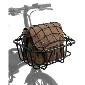 ANZOME Electric Scooter Basket & Bike Handlebar Bag Stable Metal Wire Carrier with Cargo Net & Rainproof Cover Front/Rear Rack Attachment for Commuting, Groceries, & Pet Transport (Black), Medium