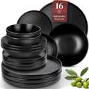 Ultra Chic Matte Black Dinnerware Set - Black Stoneware Dinnerware for 4-16 pcs. Dishwasher & Microwave Safe - Plates and Bowls (Set (16pcs), black / black matte)