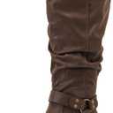 Luoika Women's Extra Wide Calf Low Heel Knee-High Boots (Brown)