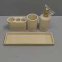 ZCCZ -Beige Bathroom Accessories Set 4 Pcs - Toothbrush Holder, Soap Dispenser, Vanity Tray, Bathroom Tumbler - Countertop Vanity Organizer - Bathroom Accessory Set- Toothbrush Holder Set, Stone Sets