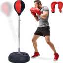Punching Bag with Stand Height Adjustable Freestanding Boxing Speed Bag with Reflex Bar, Home Gym Training Equipment for MMA Fitness Stress Relief (Red)