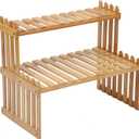 14.6"/18.5" 2 Tiers Bamboo Plant Stand Shelf,Desk Flower Pot Holder,Adjustable Desktop Shelf Display Organizer Ladder Rack for Office Decorate Storage Rack,Kitchen Rack (14.6" Length)