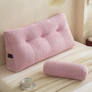 YOUR MOON Wedge Headboard Pillow Twin Size, Triangular Wedge Backrest Pillow with 1 Pack Neck Roll Pillows, Headboard Pillow for Bed,Daybed,and Lounging, Large Bed Bolster Pillows,Pink
