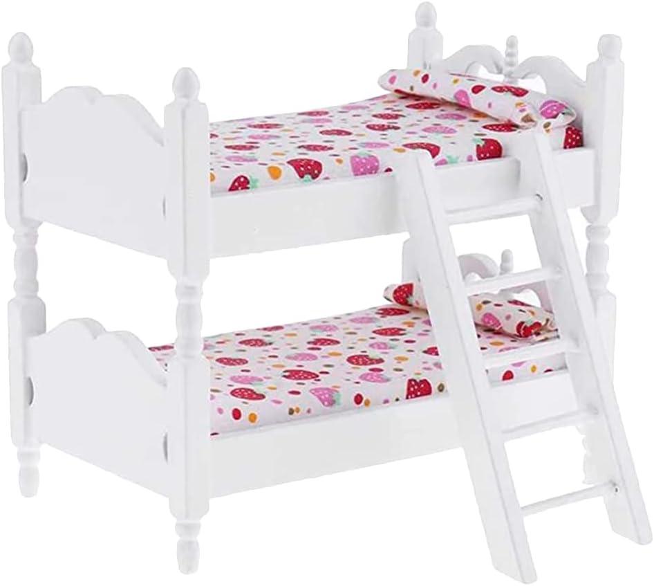 Zerodeko Lps Accessories Bunk Beds Set 1 12 Scale, Doll House Furniture of Bunk Bed with Ladder, Wooden Miniature Furniture Model, Kids Bedroom Set Play Toy Sets