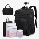 Rolling Backpack for Men, Expandable Carry On Backpack With USB Port & Lock, Laptop Backpack with Anti-theft Layer, Waterproof Business Travel Backpack with 6 Bags, Black