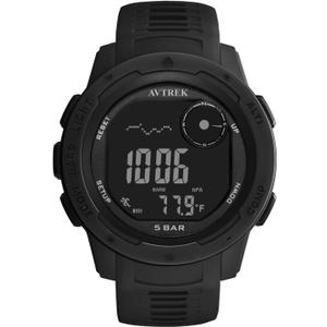 AVTREK Men's Tactical Watch with Compass, 50M Waterproof Digital Pedometer, Altimeter for Outdoor Hiking/Climbing (Black)