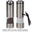 Electric Salt & Pepper Grinder Set  USB-C Rechargeable Stainless-Steel Mills & Shakers with LED Light, Adjustable Ceramic Grinders & Acrylic Rest Tray
