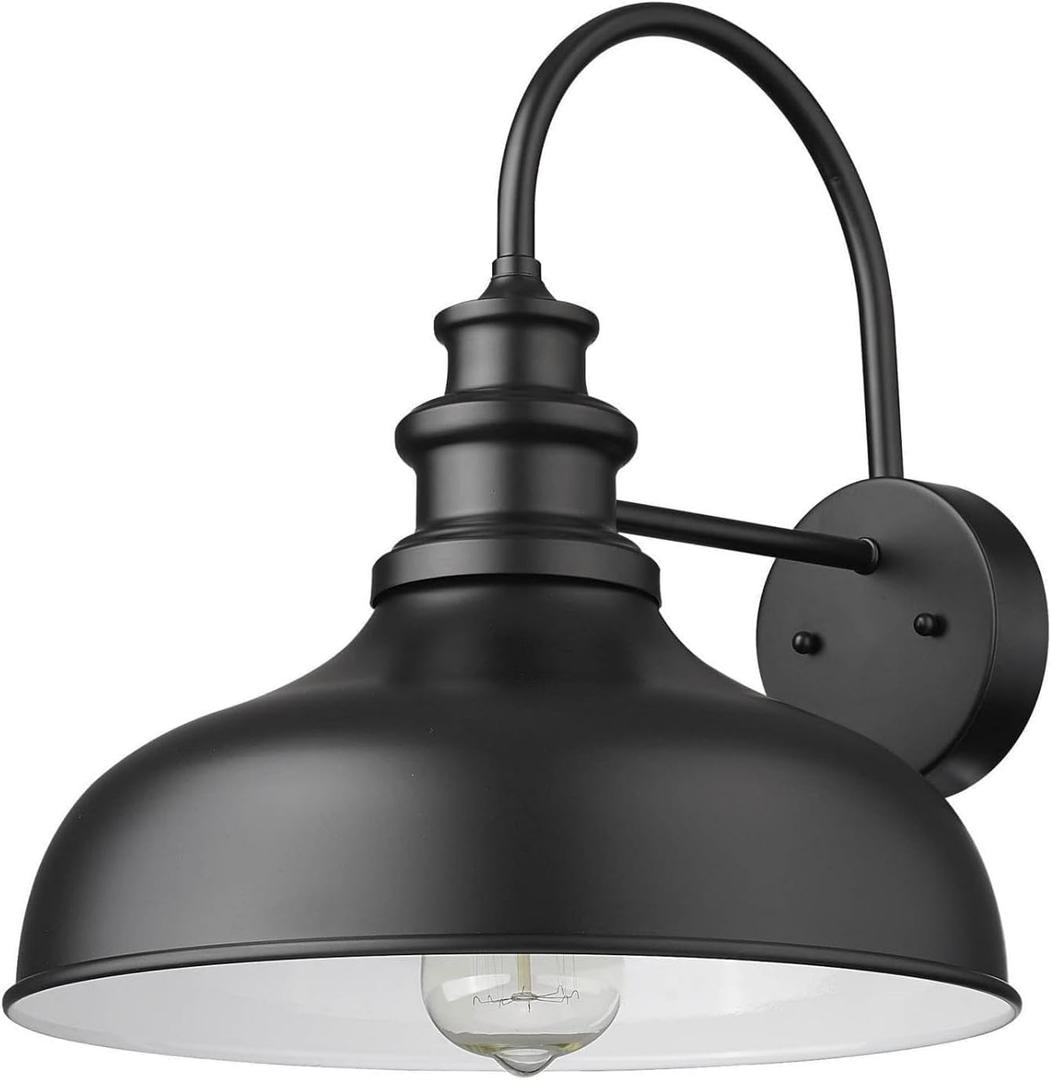 Bestshared Outdoor Farmhouse Barn Lights, Medium Outdoor Wall Barn Lighting,11.5 Dome Industrial Wall Sconces, Exterior Wall Lighting Fixture, Porch Wall Lantern (1Pack, Black/White)