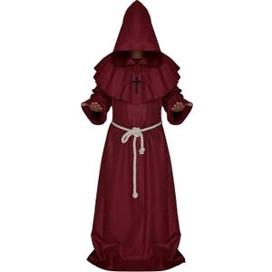 LHJ Friar Medieval Hooded Monk Renaissance Priest Robe Costume Cosplay (XX-Large, Red)