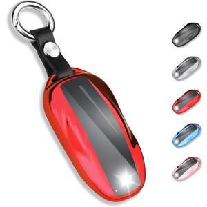 QBUC for Tesla Key Fob Cover with Keychain Soft TPU Protection Case Compatible with Tesla Model S (Red)