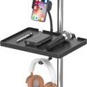 Functional Microphone Stand Tray with Adjustable Mic Stand Phone Holder - 8.7"x6.5" Mic Stand Tray Shelf Clamp-On Music Stand Accessory for Live Streaming Karaoke Recording (Plastic Small Tray)