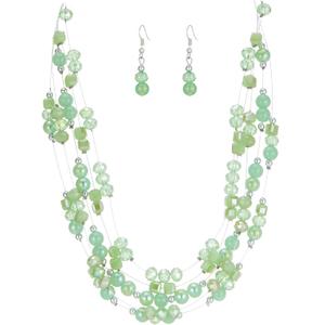Layered Chunky Statement Necklace for Women Colorful Boho Beaded Necklaces and Earring Set Fashion Costume Jewelry for Women, Green 