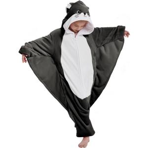 Flying Squirrel Onesie Kids Plush Animal Costume One Piece Pajamas Girls Teen Halloween Cosplay Sleepwear (6-7 Years)