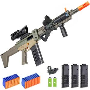 Realistic Toy Gun for Nerf Guns Darts, Foam Blaster - with Scope 120 Soft Bullets 3 Magazines, Semi-Auto Sniper Rifle Electric Machine Guns for Boys 6-12 Age for Kids and Adults