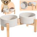 Elevated Ceramic Dog Bowl Set - Raised Dog Bowls with Non-Slip Bamboo Stand - Dog Food and Water Bowl Set - Double Dog Feeding Bowls - Suitable for Small and Medium Dogs - 3.6 Cups