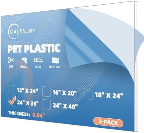 (3 Pack) PET Sheet Panels - 24 x 36 x 0.04 Plexiglass-Quality Lightweight and Shatterproof Glass Alternative Perfect for DIY Sneeze Guards, Face Shields, Railing Guards, and Pet Barriers