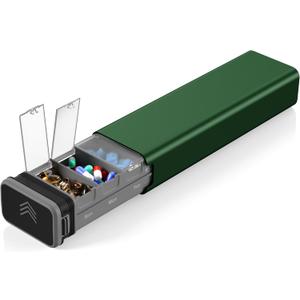 7 Day Weekly Metal Pill Organizer Travel, Kursoaya Premium Aluminum Daily Pill Box, Cute Portable Pill Case, Large Capacity Pill Holder for Supplements, Pills, Vitamins, Medicine (Hunter Green)