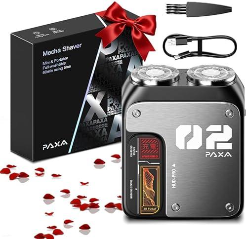 PAXA Mini Electric Shaver for Men,9000Rpm Electric Razor for Men,Magnetic Dual-Head Rotary Pocket Shaver IPX7 Waterproof Wet & Dry for Shaving Face,USB-C Rechargeable for Home,Car,Travel(Gray)