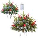 Set of 2 18 Inch Lighted Outdoor Christmas Tree with Remote, Timer, Multi-Color Lights, Battery Operated Pre-lit Frosted Pathway Artificial Urn Filler, Christmas Porch Decorations for Home Porch Yard