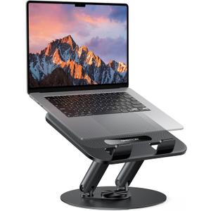 OMOTON Laptop Stand for Desk with 360 Rotating Base, Ergonomic Laptop Riser for Collaborative Work, Easy Storage, Fits MacBook/All Laptops up to 14 inches, Black